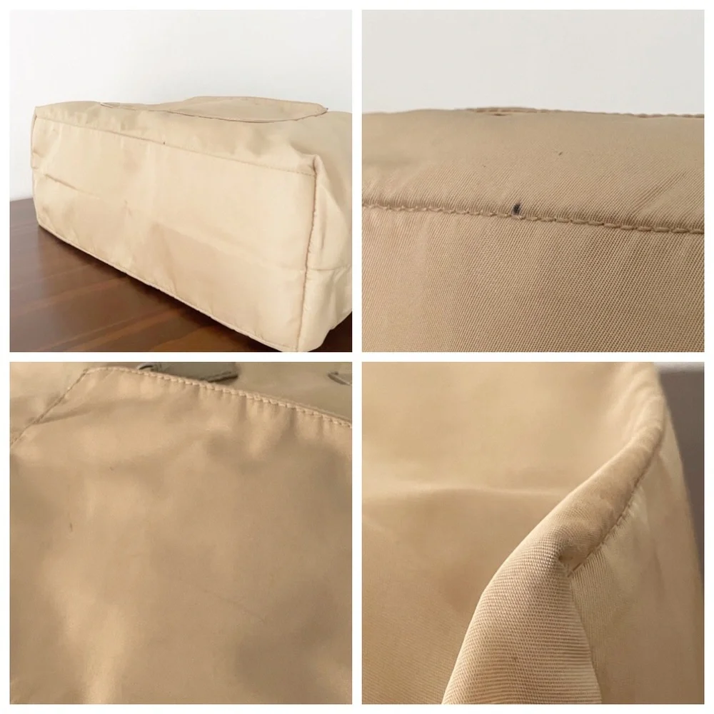Prada tan Tessuto nylon and leather triangle logo shoulder tote bag